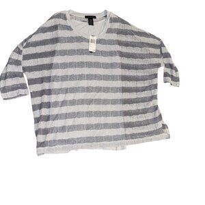 Grace Elements Womens Large Gray & White Striped Knit Sweater